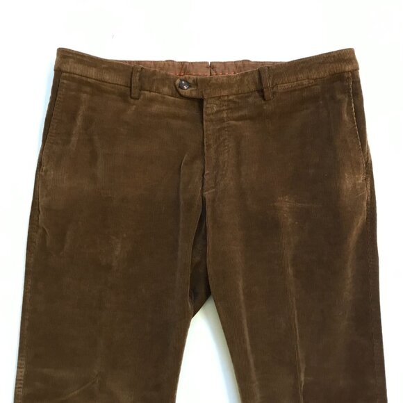 Pescarolo Corduroy Pants Slacks Mens 50 34 US Brown Cotton Straight Flat Front - Picture 3 of 10